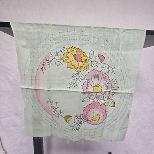 Beautiful Poppy Embroidered Linen Table Runner Fabric Pastel Artsy Bridgerton